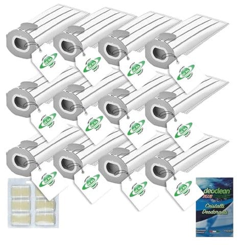 IMPORT GE.RA. EXPORT Sacchetti Aspirapolevre Compatibili con Folletto VK7 VK7S FP7 FP7S, Sacchetto in Microfibra 5 Strati + Profumini + Cristalli OCEANICA (12 Sacchetti + Profumini + Deodorante 06)