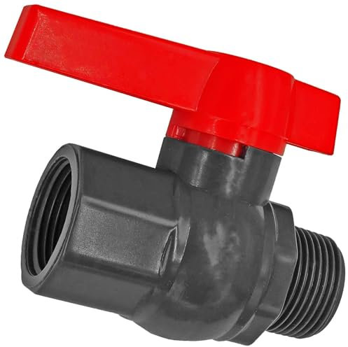 MegaHaustechnik Kugelhahn aus Kunststoff PP 1 Zoll DN25 IG x AG Innengewinde und Außengewinde Druck PN10 Bar Griff rot Trinkwasser geeignet Anschluß Verschraubung Bewässerung Absperr Ventil Hahn