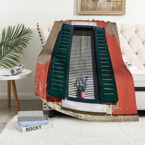 MAAPCHP Kuscheldecke Flauschig Decke Fleecedecke Fensterläden Dekor, Alten italienische Wohndecke Warm Winter Weich,Decke Couch Blanket,Wohn- & Kuscheldecken 150 x 200 cm,Sofa überwurfdecke