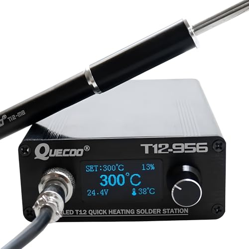 QUECOO T12-956 Soldering Digital Station Electronic Soldering Iron OLED 1.3inch with Black M8 Handle and T12 Soldering Iron Tips(T12-956 Kit II)