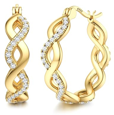 Diamday Ohrringe Silber 925 Creolen Ohrringe Gold Silber für Damen | Huggie Creolen Silber 925, Hypoallergene Cubic Zirkonia Ohrringe Gold, Creolen Gold für Damen Mädchen