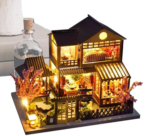 3D Holzpuzzles LED-Beleuchtetes Miniatur-Villen-Bausteine-Für Erwachsene