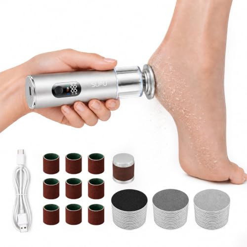SUFU Längerer Elektrischer Hornhautentferner für Füße mit 60 Schleifpapier, aus Aluminium, stufenlose Drehzahlregelung – Professionelles Pediküre Gerät für