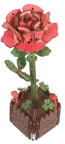 POPETPOP Jeu De Construction De Bouquet De Fleurs Blocs De Construction De Roses Puzzle De Fleurs Bois Décoration De Roses Bois avec Vase Kit De Sculpture