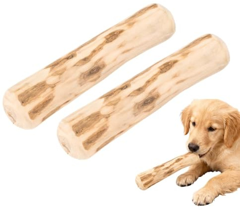 GNALIA Natural Olive Wood Chews for Dogs, Dental Toy and Bone for Puppies, 2 Pieces Natural Wood Colour, Size 14 cm