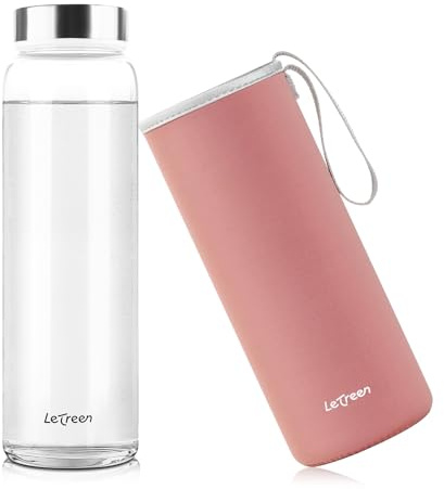 LETREEN Gourde en Verre 1 Litre, 1L avec Housse en Néoprène, 1 Pièces