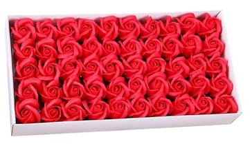 A1 Craft 50 Pcs Red Rose Bath Soap Red Flower Scented Bath Soap Rose Flower Valentine's Day Anniversary Mother's Day