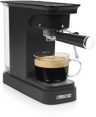 Princess Espressomaschine, 20 Bar Pumpdruck, 0,8 l Wassertank, Für Gemahlenen Kaffee und ESE Pads, Kompaktes Design, Schwarzes Gehäuse, 01.249421.01.001