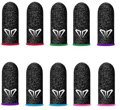 10x Doigtiers Jeux Mobile Respirant Anti-Transpiration Finger Sleeve Écran | Tactile Haute Sensibilité, pour Gants Doigt, Gamer Fibre Argent, 5 Paires Multicolores, Rouge Bleu Vert, Violet Rose