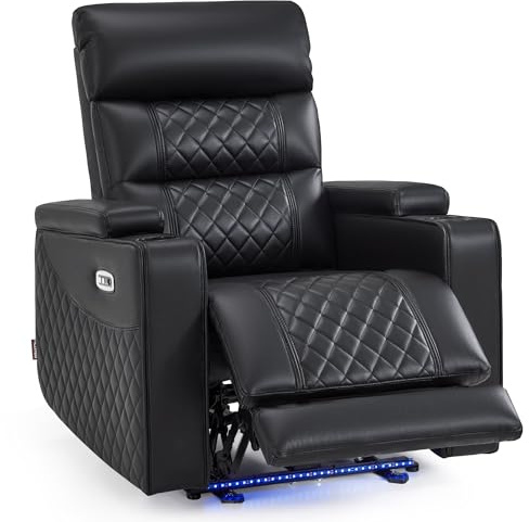 M MCombo Fernsehsessel Elektrisch Verstellbar, Zero-Gravity-Kinosessel mit Armlehnenstauraum & LED, Verstellbare Kopfstütze, Sessel mit schlaffunktion, 35D Vollschaum-Sitzkissen 7759 (Schwarz)