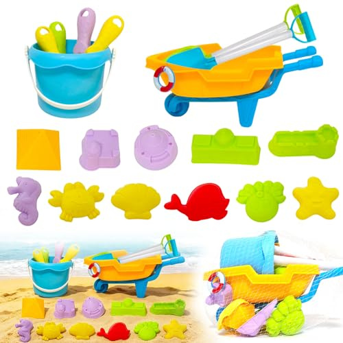 Sandspielzeug Set 19 Stück Sandkasten Spielzeug | Strandspielzeug Kinder Junge Mädchen mit Eimer, Sandförmchen, und Schaufel Reise Sand Spielzeug ab 3 Jahr für draußen