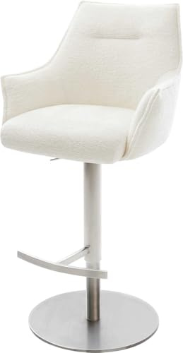 DELIFE Barstuhl Alja-Flex Drehfuß höhenverstellbar Edelstahl Silberfarben Bouclé Soft Beige Taschenfederkern