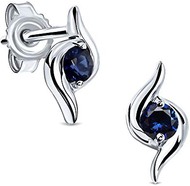 Miore Ohrringe Damen runde Ohrstecker mit Edelstein/Geburtsstein Saphir in blau aus Weißgold 9 Karat / 375 Gold, Ohrschmuck