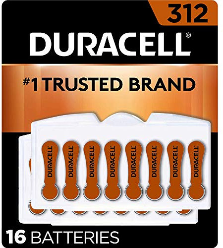Duracell Hearing Aid Batteries Brown Size 312, 16 Count Pack, 312A Size Hearing Aid Battery with Long-lasting Power, Extra-Long EasyTab Install for Hearing Aid Devices