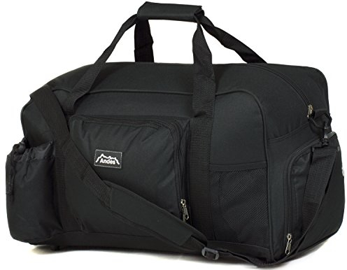 Andes 40 Litre Black Sports Gym Travel Bag Shoulder Holdall Luggage, Includes Shoe Pocket, Drinks Pocket and Adjustable Shoulder Strap