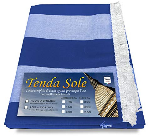 Tex family TENDA SOLE DA ESTERNO GIARDINO BALCONE RIGA PARI BLU CONFEZIONATA - Cm. 140x300