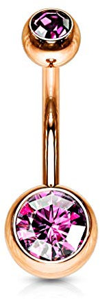 Paula & Fritz® Bauch-nabelpiercing Bananabell Bauch-Piercing Edelstahl Chirurgenstahl 316L roségold Doppelte Kugel Zirkonia GRN04-141058-P