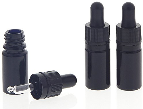 Kosmetex Extra kleine Pipettenflasche 5ml, Mini Violettglas Glas-Flasche mit Pipette, nur 7 cm hoch, 3 Stück