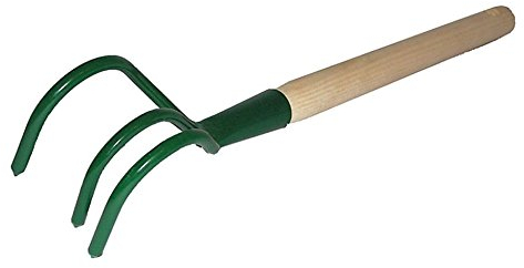 Gartenhacke 3 Zinken grün Kultivator Grubber Blumenharke Kralle mit Stiel klein