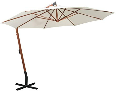 vidaXL - Sombrilla de 350 cm, poste de madera, parasol de terraza, sombrilla de jardín, sombrilla de patio, sombrilla de exterior, resistente a los rayos UV, color blanco