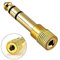 REY - Adaptador Audio Jack Hembra 3,5mm a Jack Macho 6,3mm Metalico Dorado