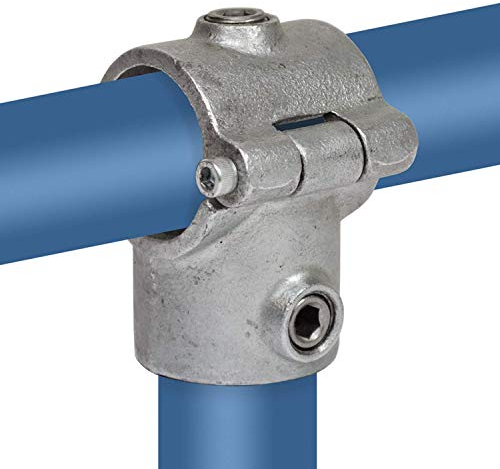 Klemp - T-Stück/T-Verbinder, aufklappbar, inkl. Bolzen, 90°, Ø 42,4 mm, Rohrverbinder, Temperguss galvanisiert, feuerverzinkt, inkl. Schrauben Typ 31OD - 42,4 mm / 1 ¼