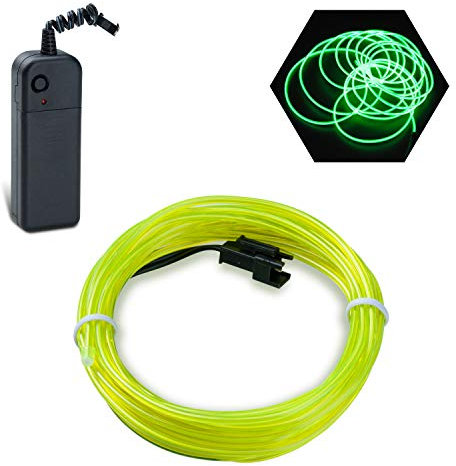 Podazz El Wire 16.4ft/5m Green, Neon Glowing Strobing Electroluminescent Wire with 3 Lighting Modes, Battery Operated El Light for Halloween Decor, Parties, Xmas Tree, Cosplay, Car Bar Decor