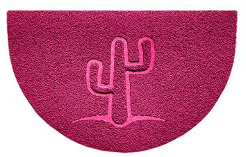 Nicoman Embossed Halfmoon Half Circle Door Mat Dirt-Trapper Jet-Washable Doormat 70x44cm (Pink, CACTUS Shape) - Use Indoor or Sheltered Outdoor