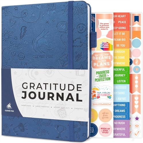 Clever Fox Dankbarkeitstagebuch - Glück, Positivität & Affirmation Tagesjournal für Frauen Männer Inspirierendes Notizbuch positiven dankbaren Geist 3 Monate undatiert A5 Hardcover, Mystic Blue