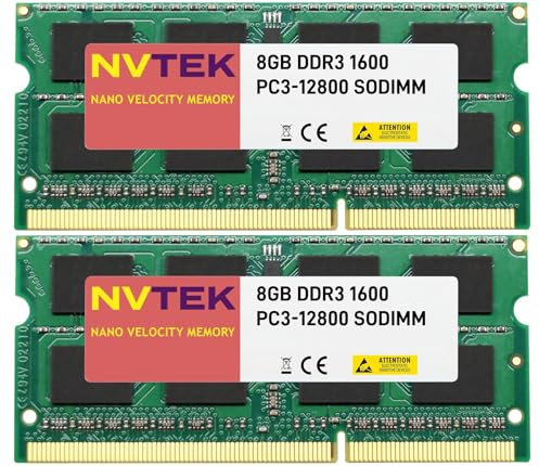 NVTEK 16GB (2x8GB) DDR3-1600 PC3-12800 SODIMM Laptop RAM Aggiornamento Memoria