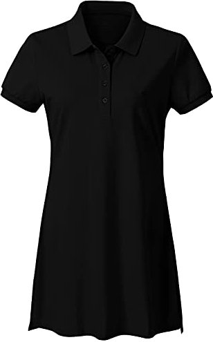 JINSHI Women's Polo Dress Short Sleeve Slim Fit Cotton Casual Pique Polo Shirts Black Size US S