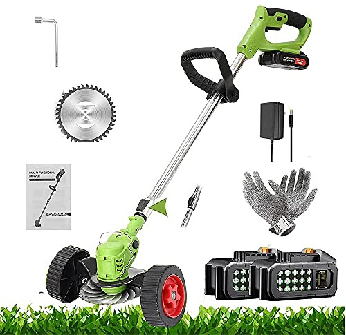 Cortacésped Manual Cortadora de Césped Eléctrica Con Batería Cortadora de Césped Con 2 Ruedas, Batería de Iones de Litio de 36 V, Sierra de Aleación para Césped Jardín Campo Green,B