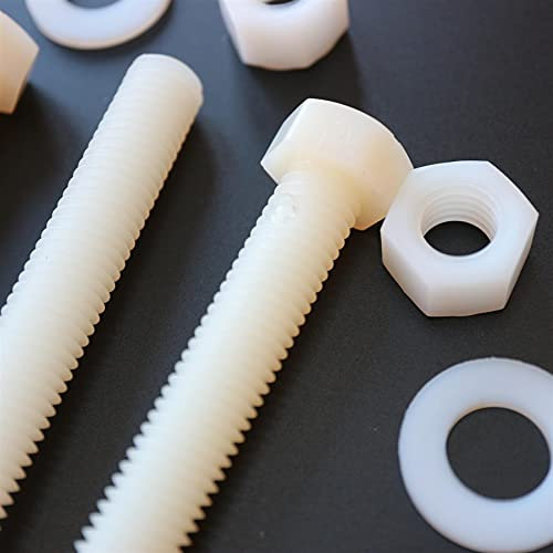 5X Natural Nylon Hex Head, M12 x 100mm, Plastic Nuts and Bolts, Washers, Hexagon, Nylon