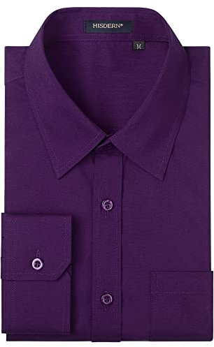 HISDERN Chemise Homme Manches Longues Chemises Regular Fit Chemises Habillée Business Coton Chemise pour Hommes Violet M