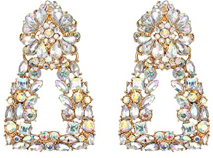 EVER FAITH Geometrische Statement-Ohrringe, große quadratische Dreieck-Baumel-Kristall-Tropfen böhmischen erhöhtes Design Ohrringe Iridescent Klar AB