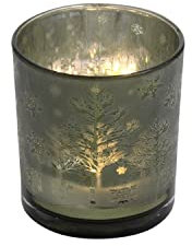 Windlicht Forest - grün/Silber - Glas - 7x8 cm