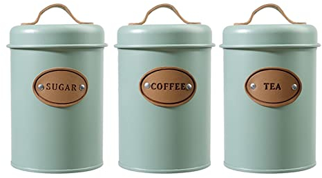 Fenteer Canister Set for Kitchen Counter, Kitchen for the coffee and tea Sugar Storage, Set of 3, with Handles, Green