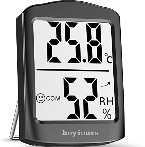 Hoyiours Mini Igrometro Termometro Digitale,Termometro Igrometro con Icona Comfort,Monitor di Temperatura e umidità per Ufficio, Casa, Garage,Stanza del Bambino (Nero)