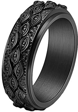 HIJONES Männer Frauen Vintage Punk Böser Blick Gottes Drehbarer Ring aus Rostfreier Stahl Biker All Seeing Couple Band Schwarz-Drehbar Größe 60 (19.1)