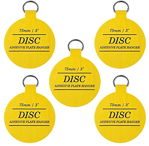 WINSOME Disc Plate Hangers for Walls - Strong Invisible Plate Holder Self Adhesive Stick On Hooks Picture Hanging Wall Plate Holder - Plate Hanging Disk… (75mm / 3'' (Pack of 5)), Yellow (90526)