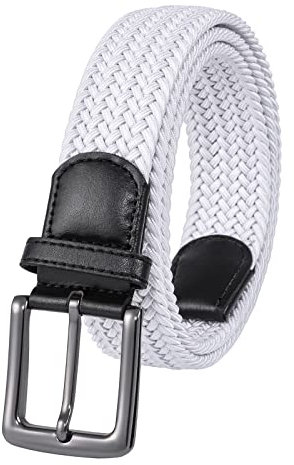 Lovionus89 gürtel herren, elastischer gürtel Herren, Breite 3.4cm lässige Jeans, verstellbarer geflochtener Webgürtel,105 CM, Weiß