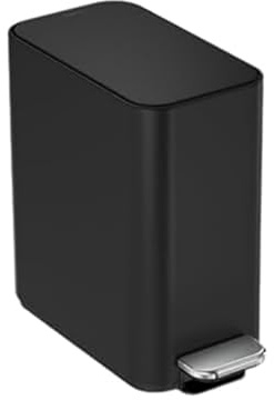 simplehuman Slim Pedal Bin, 5L Compact Bathroom Bin, Liner Pocket®, Sleek Internal Hinge, 150,000-Step All-Steel Pedal, Lid Shox® Silent Close, Matte Black Steel