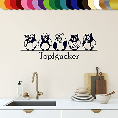 Sunnywall® Wandtattoo Wandaufkleber Topfgucker Eulen Vögel Spruch Aufkleber Küche selbstklebend Wandsticker (30,00 cm x 11,00 cm (Gr0), Stahlblau)