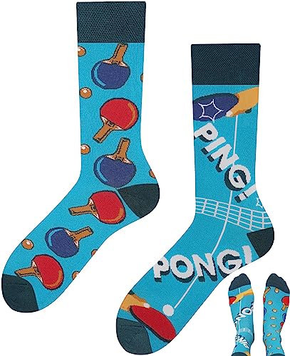 TODO Lustige Socken Damen und Herren, Coole Socken mit Motiv - Bunte, Mehrfarbige, Verrückte (35-38, Ping Pong)