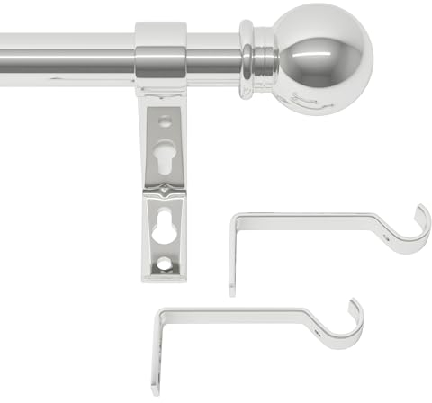 gardinenstange silber 68 to 300 cm, wandmontage gardinenstangen edelstahl gebürstet set, Metall 16mm durchmesser gardinenstange 3m lang, gardinenstange für outdoor wetterfest