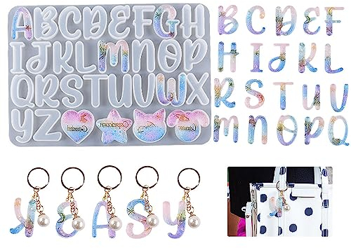 Finyoffiy Gießformen Silikonform Buchstabe,Epoxidharz Formen Alphabet,Letter Resin Mold DIY Buchstaben Schlüsselanhänger, Anhänger, hängende Ornamente, Schmuck Harz Formen (Letter)