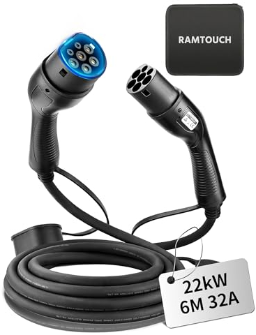 RamTouch Cavo Ricarica Auto Elettrica Tipo 2 (22 kW, 8 m, 32A, Trifase, modalità 3) - Cavo di Ricarica EV Tipo 2 a Tipo 2 Compatibile con Veicoli Elettrici, Ibridi Plug-in e Stazioni di Ricarica