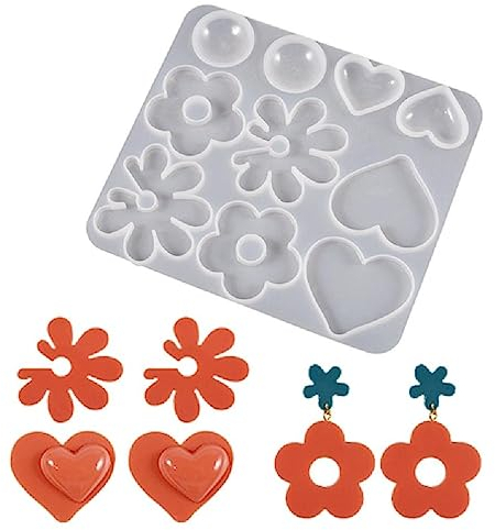 WuLi77 Moule en silicone pour pendentifs et boucles d'oreilles - Plusieurs styles - Décoration en résine époxy - Fabrication de bijoux - Moules à fleurs avec trou