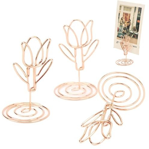 Fyearfly Memo Clip Halter Ständer, 20 Stück Tulpenform Exquisiter Tischnummernhalter, Foto Clip Halter Ständer Für Hochzeiten, Partys, Tischdekoration (Roségold)