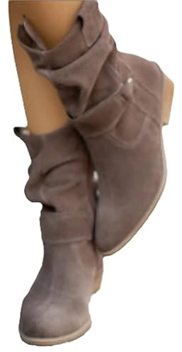 tinbarry Stiefeletten Damen Wildleder Halbstiefel Zipper Falten Winterstiefel Niederung Stiefel Retro Elegant Kurzstiefel mit Reißverschluss Ankle Boots Damenstiefel